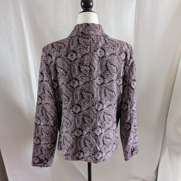 Liz Claiborne Purple Paisley Jacquard Blazer Snap Buttons Size Large Vintage - Picture 4 of 15